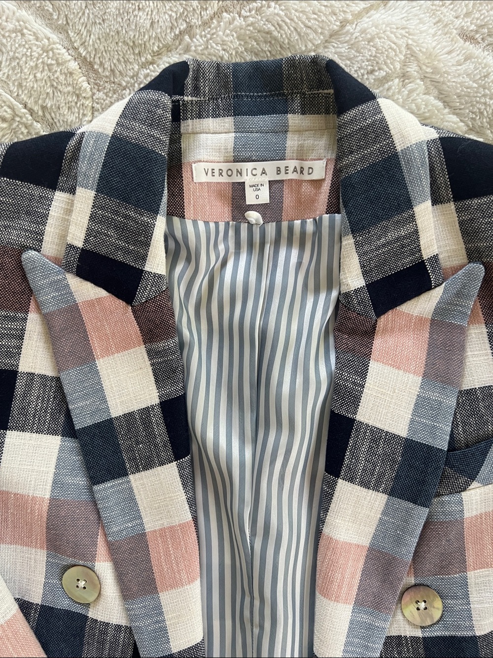Veronica Beard Pink Navy Cream Plaid Blazer and shorts - Picture 2 of 8